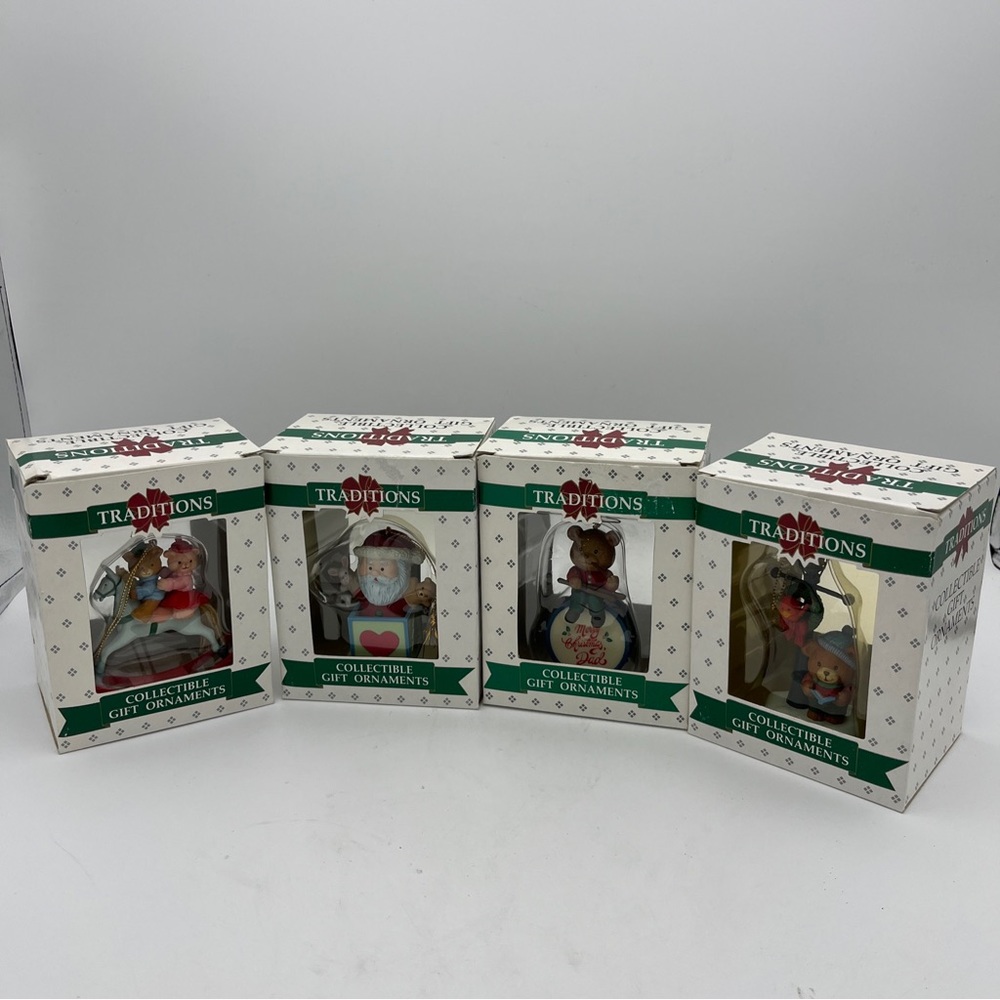 VINTAGE Lustre Fame Christmas Traditions bear Collectible Ornaments Lot 4(1992)